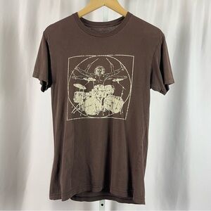 Vitruvian Man On Drums Small Graphic Shirt Davinci Drummer Band Musician Rock